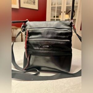Lodis Black Crossbody Bag with Red Trim